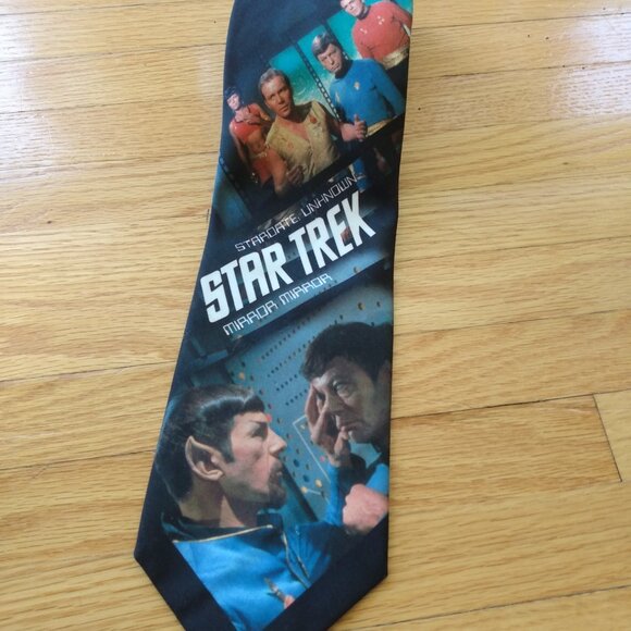 Vintage 90s Star Trek Tie Necktie Ralph Marlin Spock Captain Kirk Bones Uhura - Picture 2 of 14
